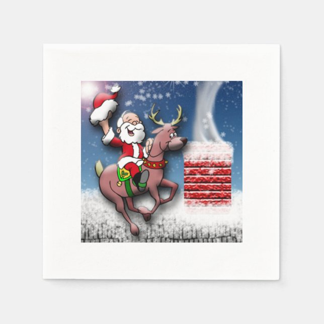 Serviette Jetable Réveillon de Noël Père Noël Reindeer neige Chimney (Devant)
