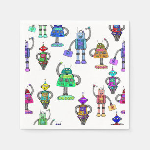 Serviette Jetable Robots colorés mignons sur arrière - plan blanc