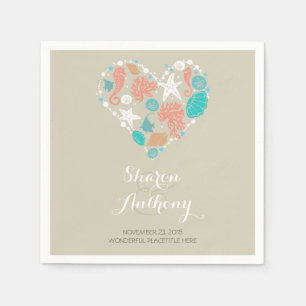 Serviette Jetable Romantique Beach Heart Mariage Papier Napkins