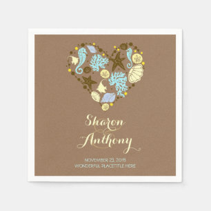 Serviette Jetable Romantique Beach Heart Mariage Papier Napkins