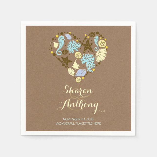 Serviette Jetable Romantique Beach Heart Mariage Papier Napkins (Devant)