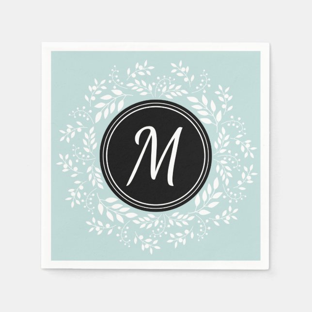 Serviette Jetable Romantique bleu clair Floral Wreath Custom Monogra (Devant)