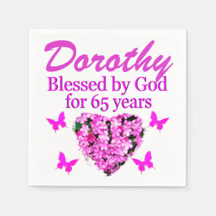 SERVIETTE JETABLE ROSE FLORALE PERSONNALISÉ 65E ANNIVERSAIRE NAPKINS