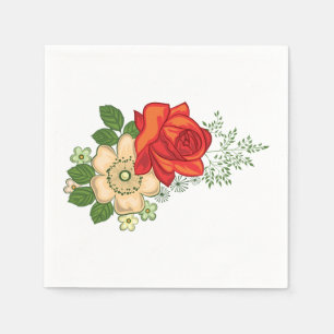 Serviette Jetable Rose rouge et pâquerettes