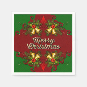 Serviette Jetable Rouge et vert Joyeux Noël cloches Vacances Naples