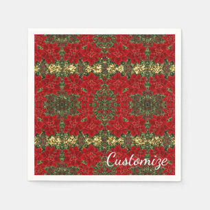 Serviette Jetable Rouge & Or Poinsettia Motif Napkins