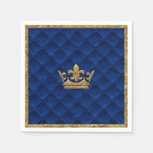Serviette Jetable Royal Blue & Gold Crown Elegant Royal Storybook
