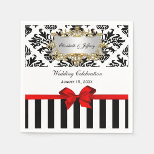 Serviette Jetable Ruban damassé noir blanc rayé rouge