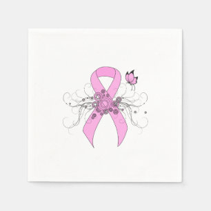 Serviette Jetable Ruban de sensibilisation rose avec papillon