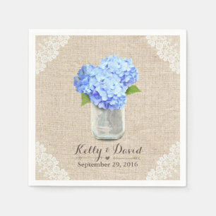 Serviette Jetable Russe Burlap Mason Jar Blue Hydrangea Mariage
