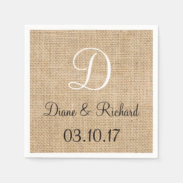 Serviette Jetable Russe Mariage Burlap Nom Date Monogramme (Devant)
