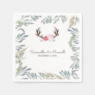 Serviette Jetable RUSTIC Deer Antler et Rose