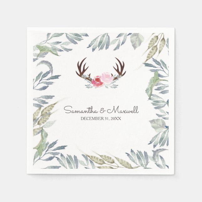 Serviette Jetable RUSTIC Deer Antler et Rose (Devant)