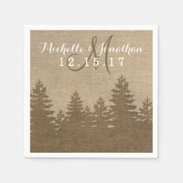 Serviette Jetable Rustique Burlap Pine Trees Mariage d'hiver Napkin