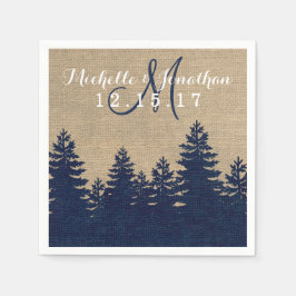 Serviette Jetable Rustique Burlap Pine Trees Mariage d'hiver Napkin