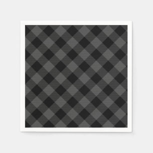 Serviette Jetable Rustique classique gris et noir plaid