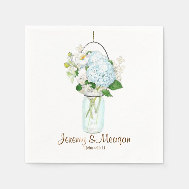 Serviette Jetable Rustique Pays Mason Fleurs Jar Blanches Hydrangeas (Devant)