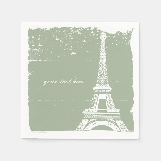 Serviette Jetable Sage Green Tour Eiffel Papier de Naples Set (Devant)