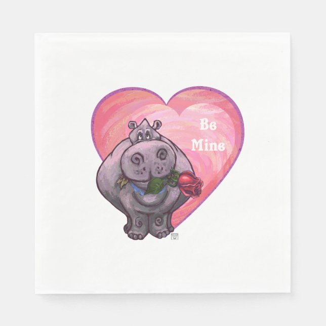 Serviette Jetable Saint-Valentin Hippopotame (Devant)