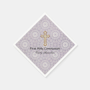 Serviette Jetable Sainte Première Communion Gold Croix de dentelle