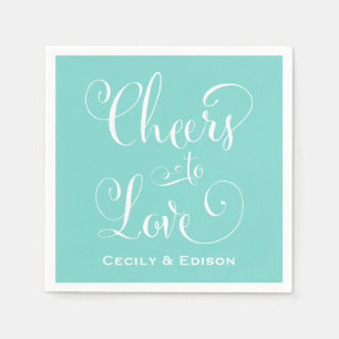 Serviette Jetable Salut à l'amour Aqua Blue Mariage Monogramme