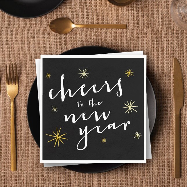 Serviette Jetable Salutations Au Nouvel An Starbursts Fireworks Mode (Cheers To The New Year Starbursts Fireworks Modern Paper Napkins @ fat_fa_tin)