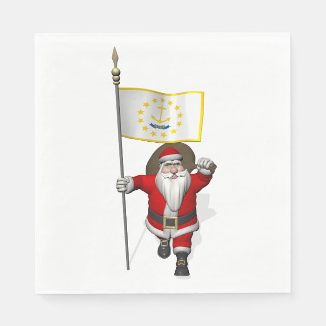 Serviette Jetable Santa Claus Avec Drapeau De Rhode Island (Devant)