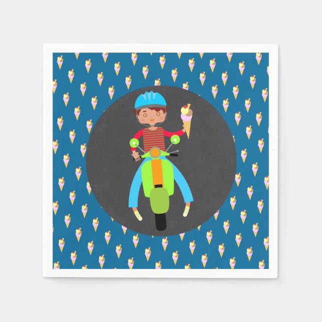 Serviette Jetable Scooter italien garçon fête d'anniversaire (Devant)