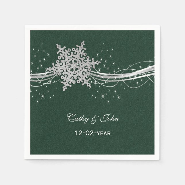 Serviette Jetable serviette mariage personnalisée en argent vert (Devant)