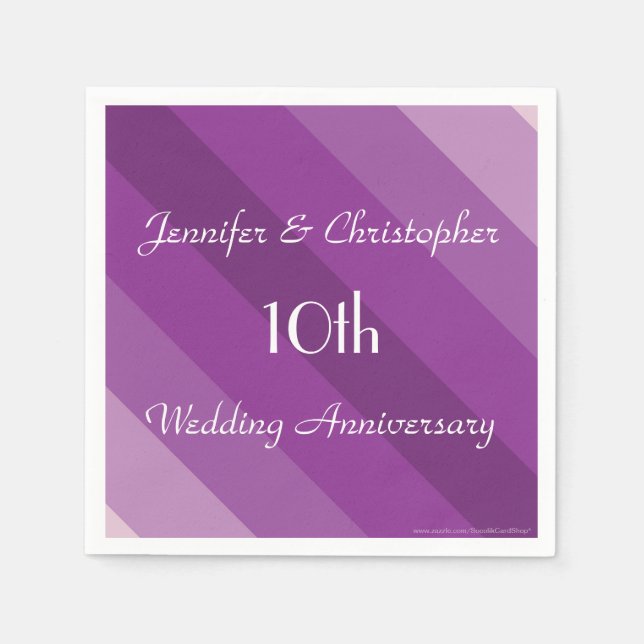 Serviette Jetable Serviettes à rayures violettes, 10e anniversaire d (Devant)