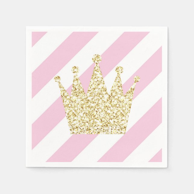 Serviette Jetable Serviettes Couronne princesse rose et or (Devant)