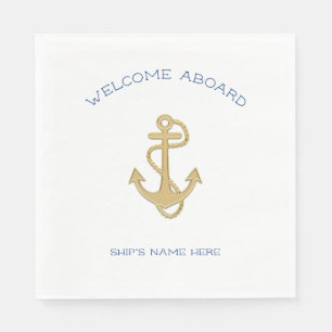 Serviette Jetable Serviettes d'accueil Ancre en Or Nautical