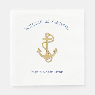 Serviette Jetable Serviettes d'accueil Ancre en Or Nautical