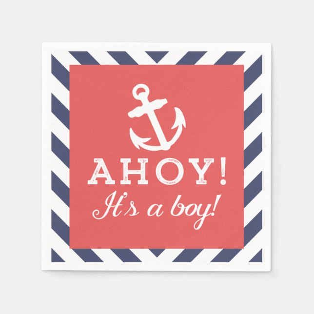Serviette Jetable Serviettes de Baby shower Chevron Marine et Rouge  (Devant)