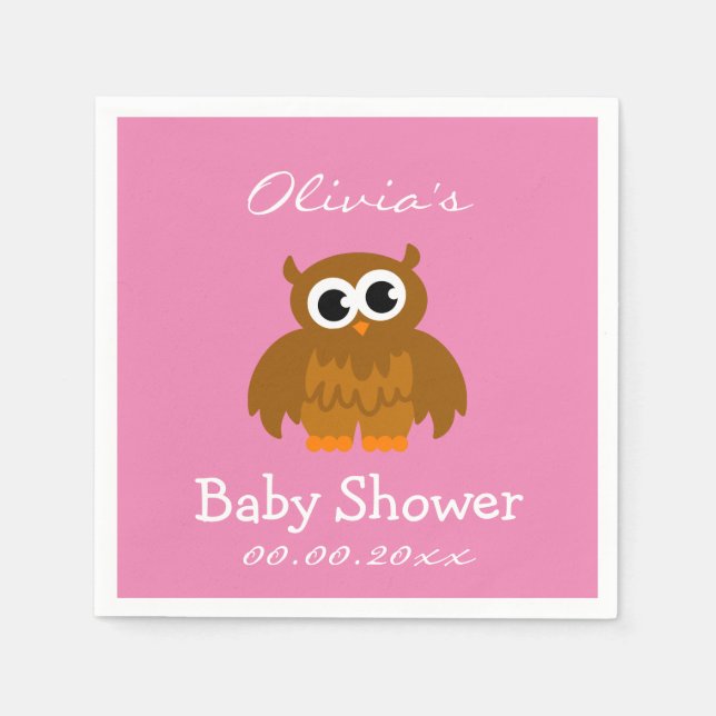 Serviette Jetable Serviettes de baby shower rose chouette personnali (Devant)
