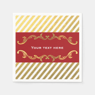 Serviette Jetable Serviettes de fête de Noël rayées rouge et or