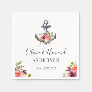 Serviette Jetable Serviettes de mariage à l'ancre florale nautique