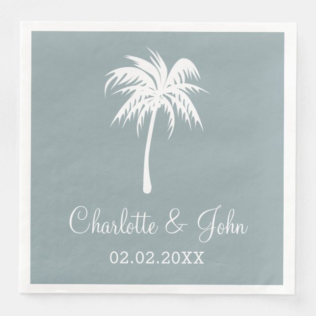 Serviette Jetable Serviettes de Mariage Dusty Blue Tropical Palm Tre (Devant)
