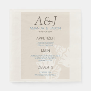 Serviette Jetable Serviettes de papier de mariage de plage de menu