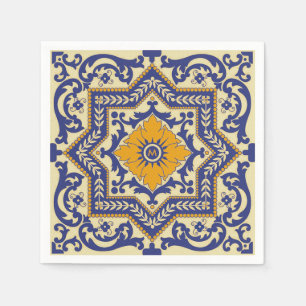 Serviette Jetable Serviettes en céramique de bleu de style d'Azulej