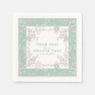 Serviette Jetable Serviettes encadrées Florales Spray-Seafoam-Blanc
