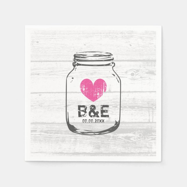 Serviette Jetable Serviettes mariages rustiques en bois mason jarre  (Devant)