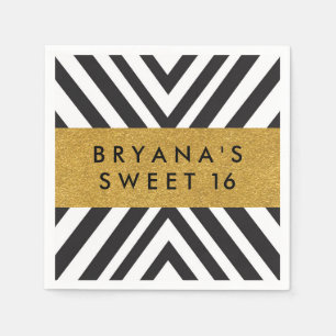 Serviette Jetable Serviettes modernes en or noir et blanc géométriqu