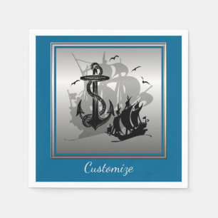 Serviette Jetable Serviettes noires 4 de silhouette de bateau et