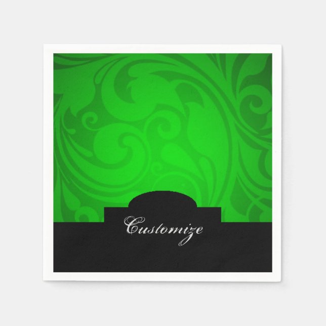 Serviette Jetable Serviettes noires et vertes personnalisées élégant (Devant)