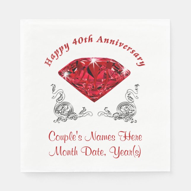 Serviette Jetable Serviettes personnalisées du 40e anniversaire, Rub (Devant)