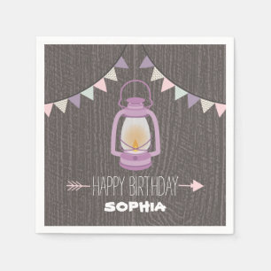 Serviette Jetable Serviettes pourpres d'anniversaire de lanterne