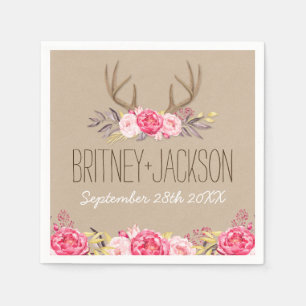 Serviette Jetable Serviettes Rustique Peony et Mariage Deer Antler
