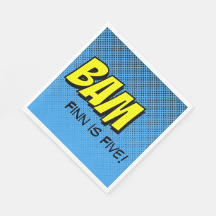 Serviette Jetable Serviettes Superhero - Jaune "Bam" Bleu Retour