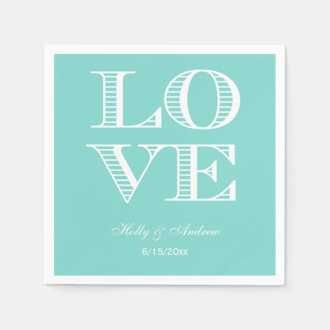 Serviette Jetable Serviettes Turquoise Aqua, Amour Blanc (Devant)